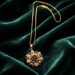 Elegant Gold and Red Pendant Necklace